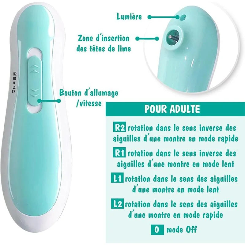 Kit de Manicure électrique Baby Nail Trimmer avec LED